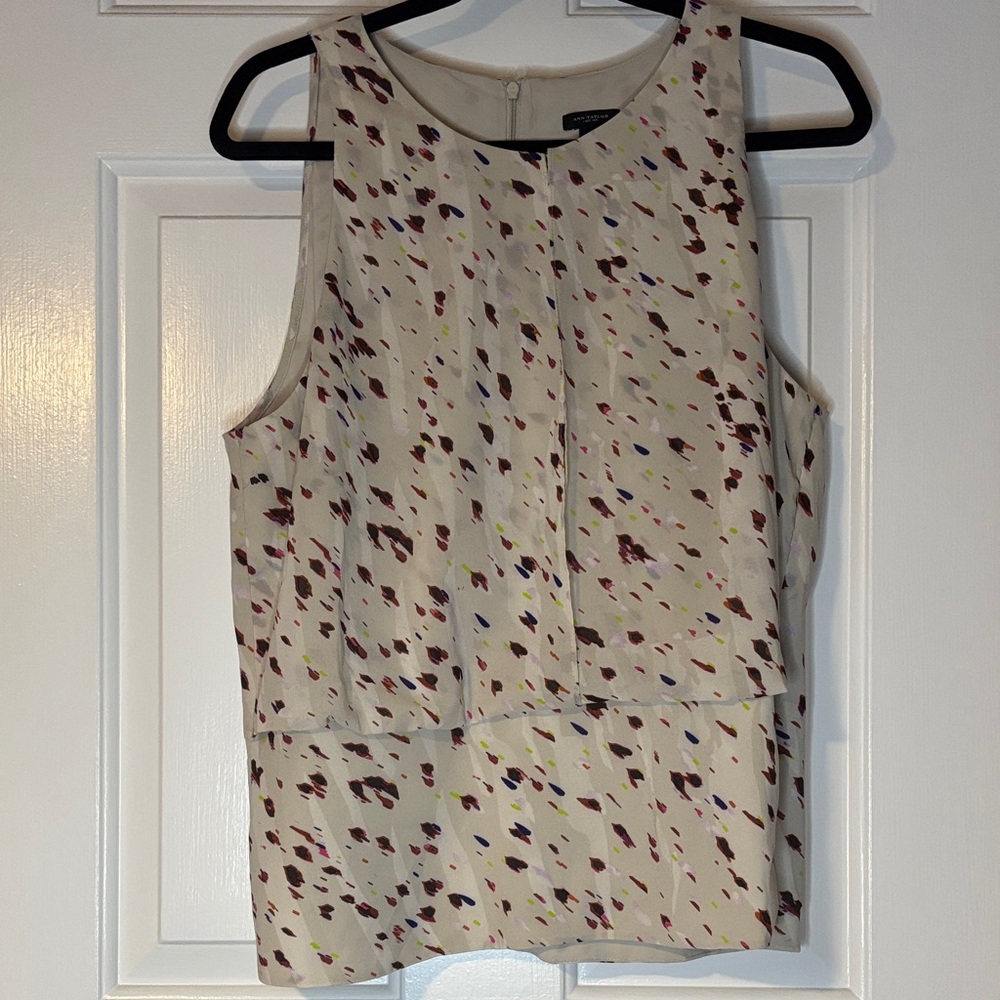 Ann Taylor Cream Geometric Patterned Blouse